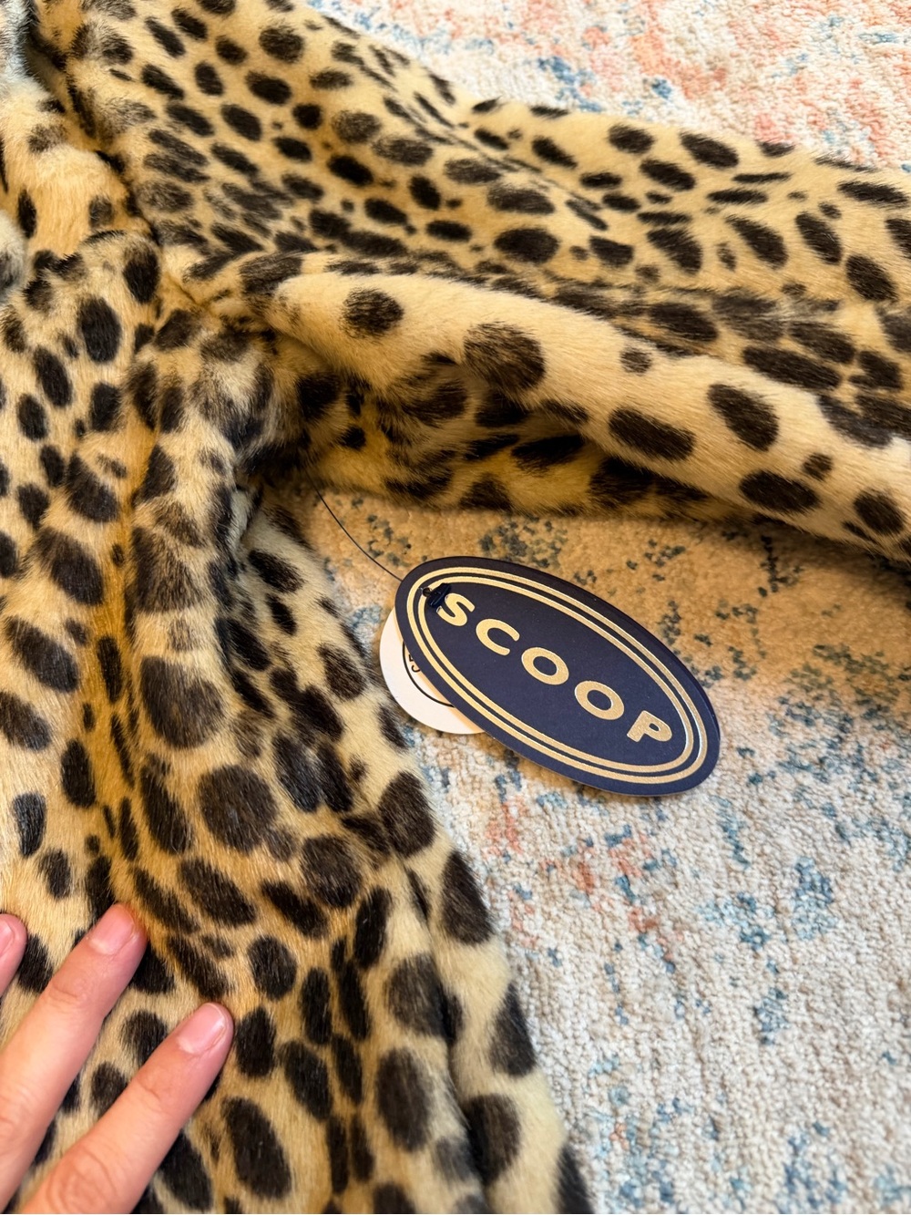 Leopard Print Faux Fur Pea Coat - Beige/Black - Picture 4 of 8